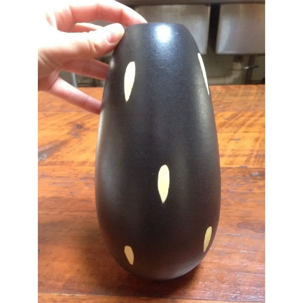 Vintage Scandinavian Swedish Black Matte Glaze Yellow Tear Drop Ikebana Vase